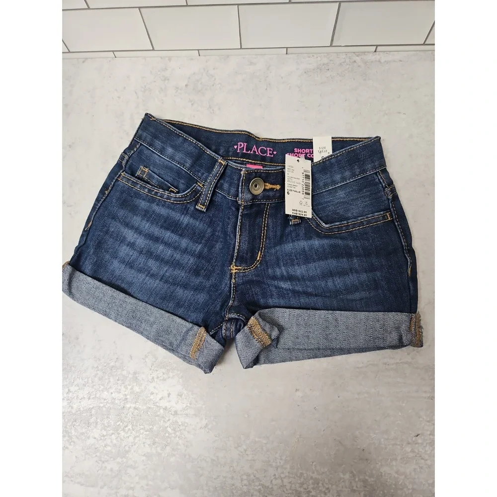 NEW Girls Children's Place Size 6 Shortie Short Court Shorts Dark Denim